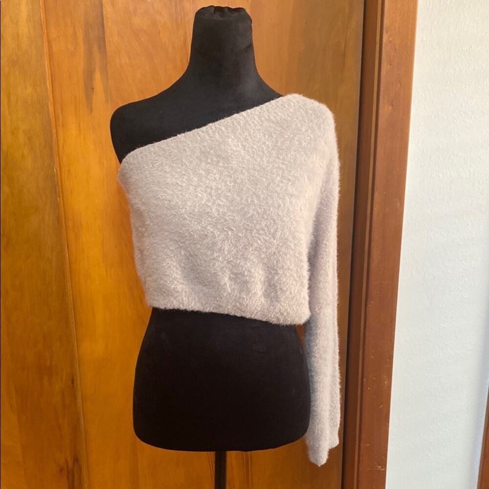 Better Be Cream One Shoulder Sweater Cozy Knit Mohair Look
